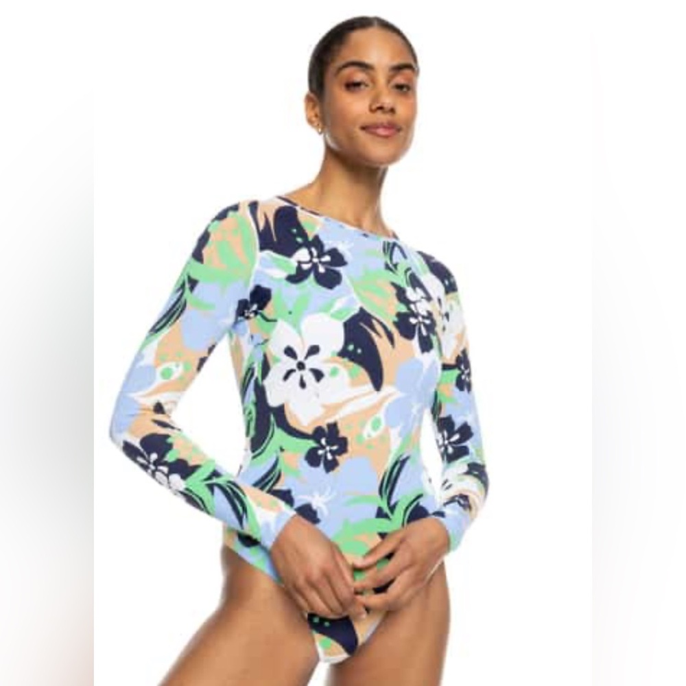 NWT Roxy Women's Onesie Rashguard Floral Long Sleeve One Piece Swimsuit~L~$100